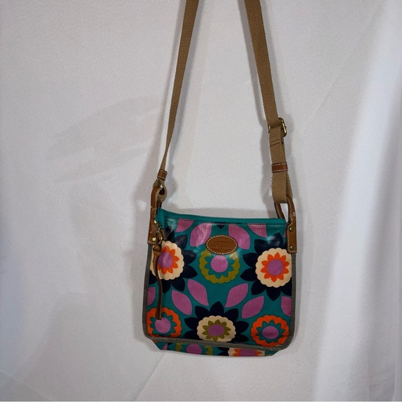 2/$30 Fossil Women's Floral Teal Crossbody Bag - Picture 3 of 12